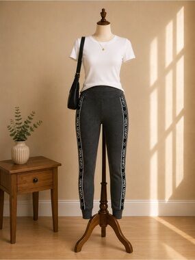 Calvin Klein Performance Charcoal Logo Tape Jogger Leggings Medium Athleisure